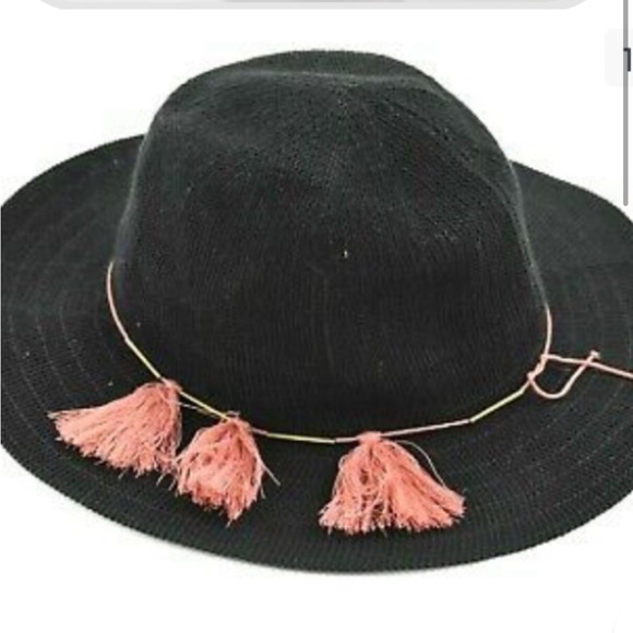 Vince Camuto Packable Dainty Tassel Panama Hat - BLACK Hat New With Tag - Picture 1 of 7